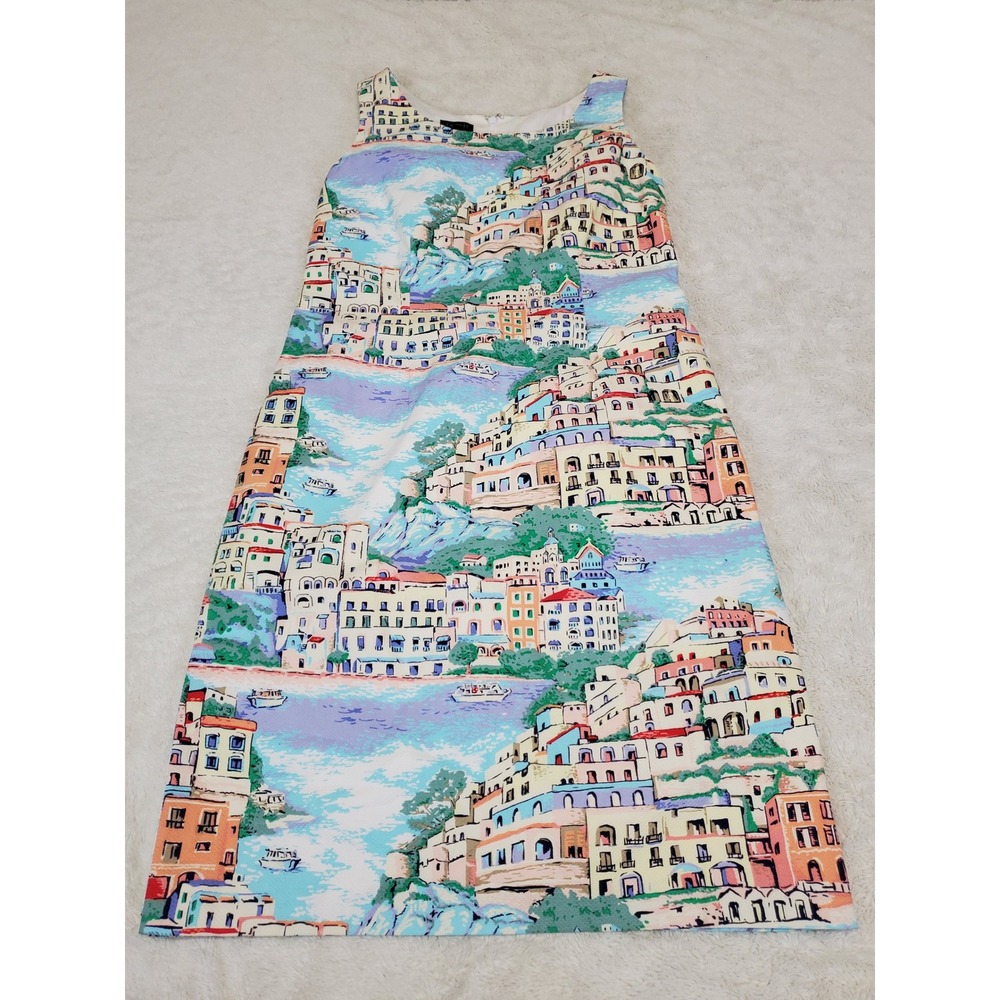 NWT Talbots Blue Scenic Tuscan Village Sleeveless Midi Dress 2 Office Maximalist